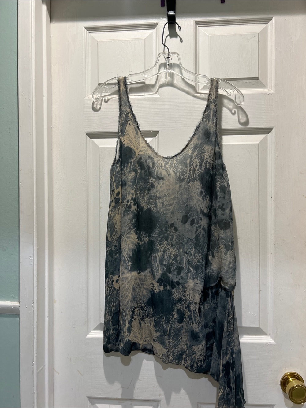 Zara Tie-Dye Scoop Neck Blouse - Gray & Cream